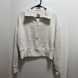 OFFLINE by Aerie Half Zip Pullover Crop Ribbed White Sz S Mock Neck Gym Yoga